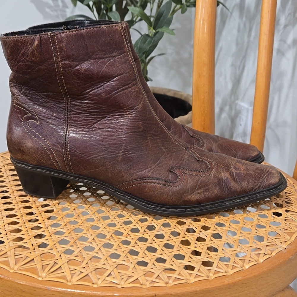 Vintage/Retro Y2K Rieker Brown Leather Cowboy/Western Ankle Boots - Picture 3 of 11
